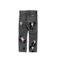 CHROME HEARTS BLACK FLEUR-KNEE PATCH IN HOUSE DENIM