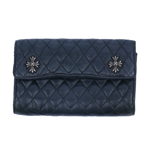 CHROME HEARTS PATINA PLUSS CROSS QUILTED LEATHER SNAP WALLET