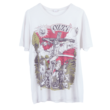 VINTAGE 1991 OZZY OSBOURNE THRASHED Crucifix T-SHIRT GLOW IN THE DARK