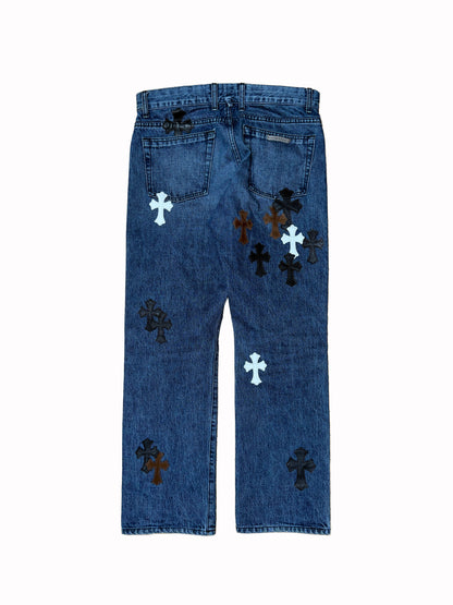 Chrome Hearts Black, White & Brown Patch blue Denim Jeans
