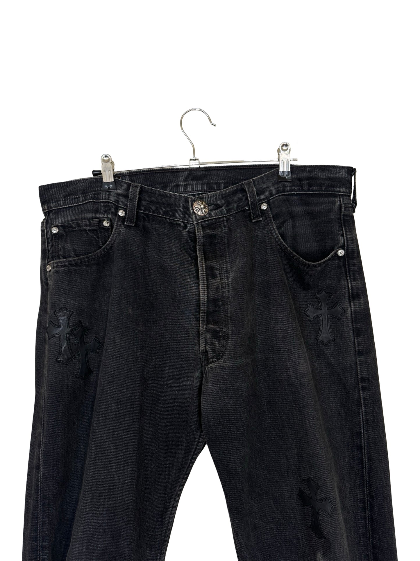 Black Chrome Hearts Levis With Patches