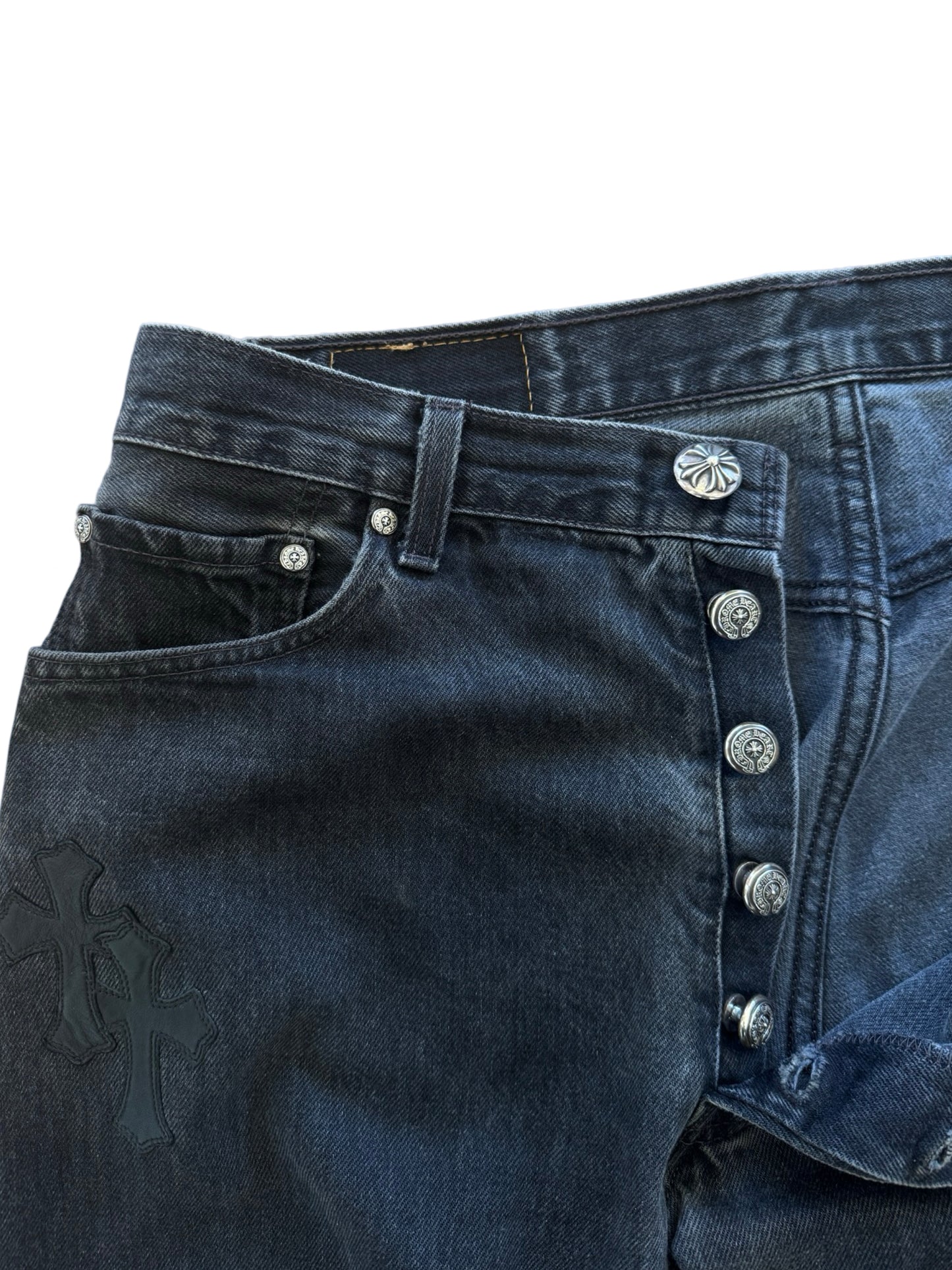 Black Chrome Hearts Levis With Patches