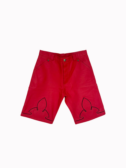 CHROME HEARTS RED LEATHER FLEUR SHORTS RARE