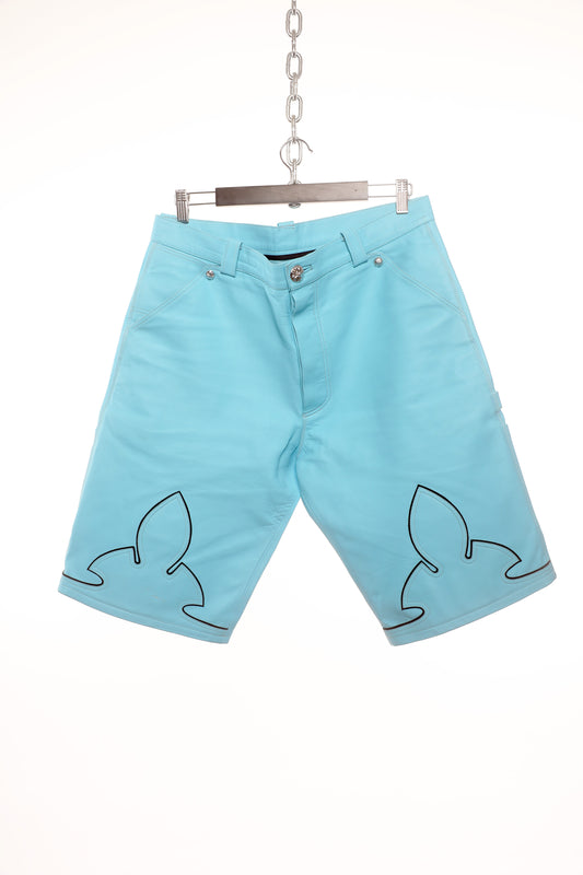 CHROME HEARTS BLUE FLEUR LEATHER SHORTS LAMB SHORTS ST BARTH