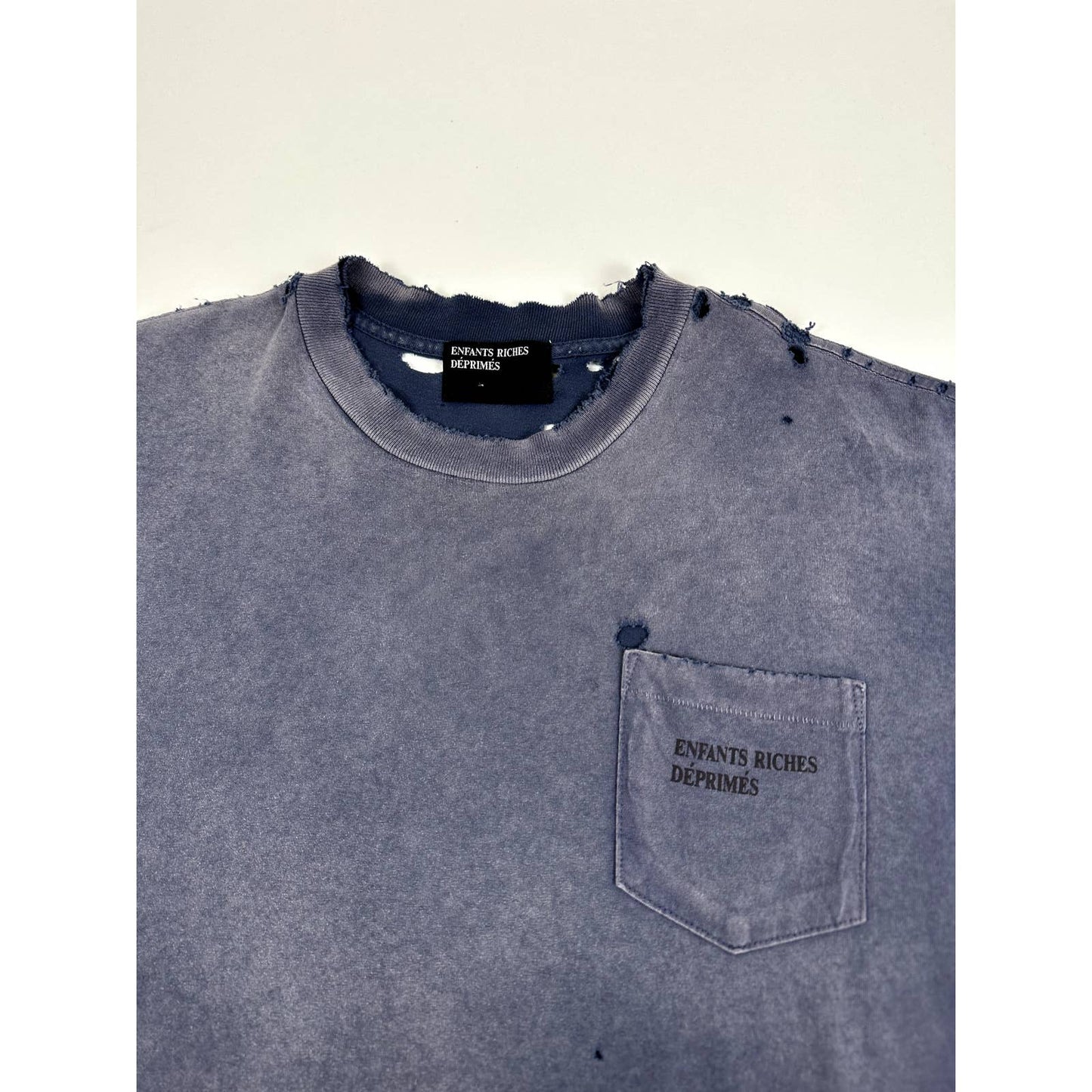 ERD THRASHED DESTROYED LOGO POCKET TEE FADED BLUE