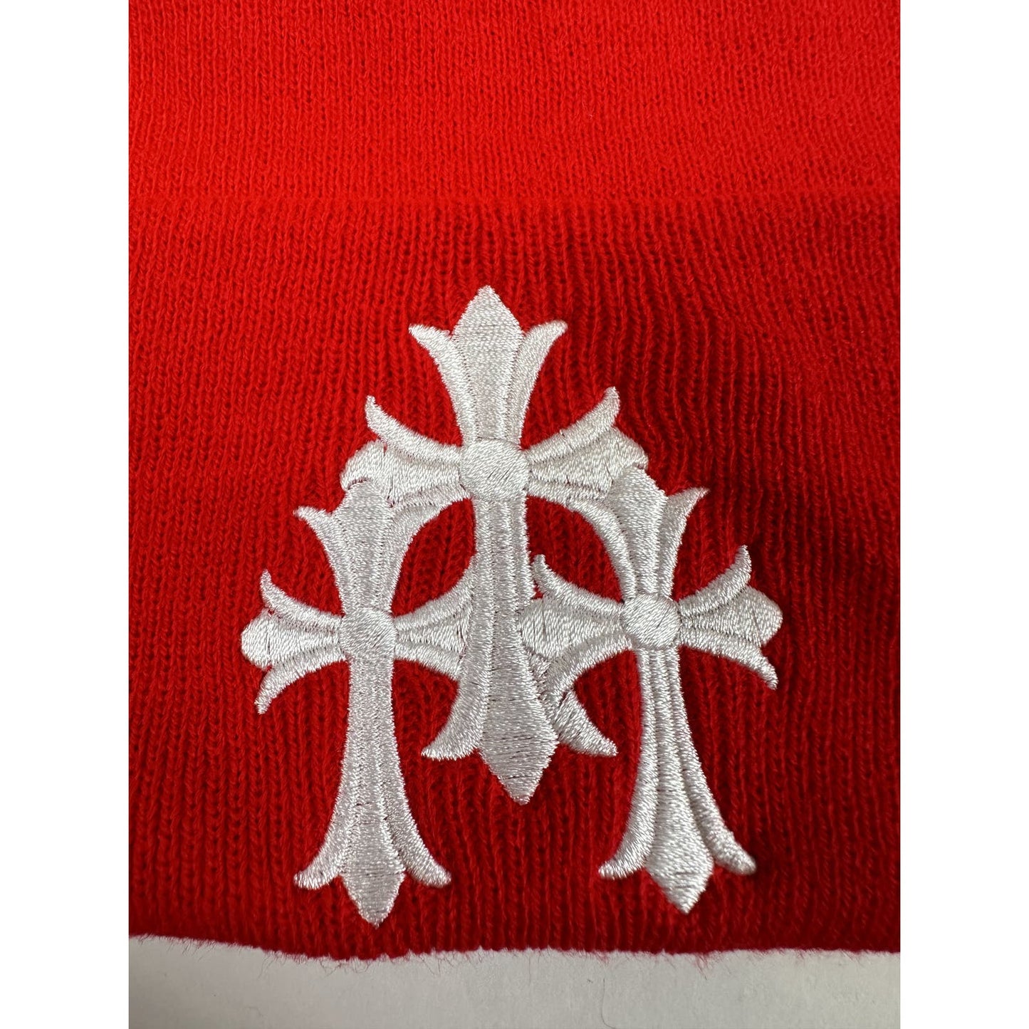 CHROME HEARTS RED TRIPLE CROSS BEANIE