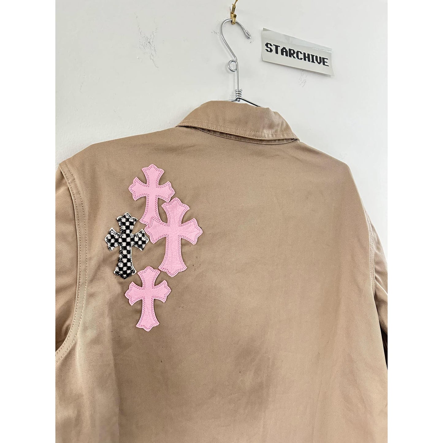 Chrome Hearts Tan/Pink Cross Patch Workdog Jacket