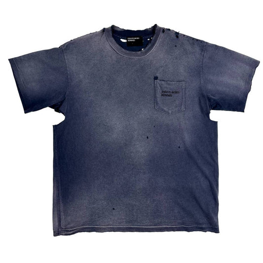 ERD THRASHED DESTROYED LOGO POCKET TEE FADED BLUE