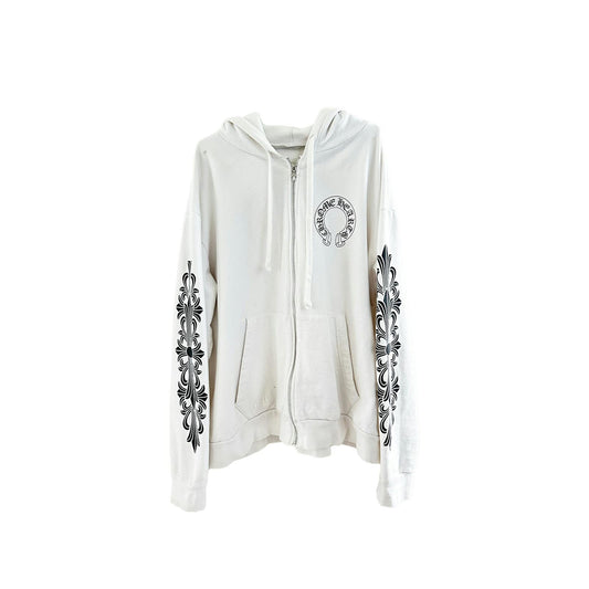 Chrome Hearts Horseshoe Floral Zip Up Hoodie White