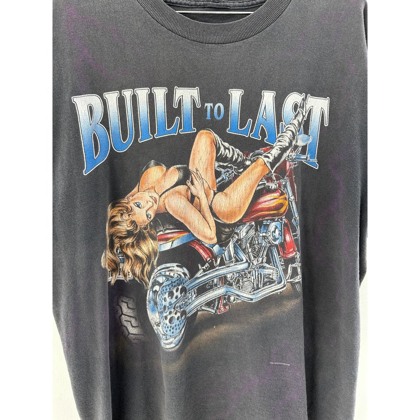 BUILT TO LAST GIRL MOTORCYCLE LIGHTNING VINTAGE TEE