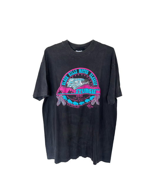 VINTAGE 1997 STURGIS RALLY FADED TEE PINK/BLUE