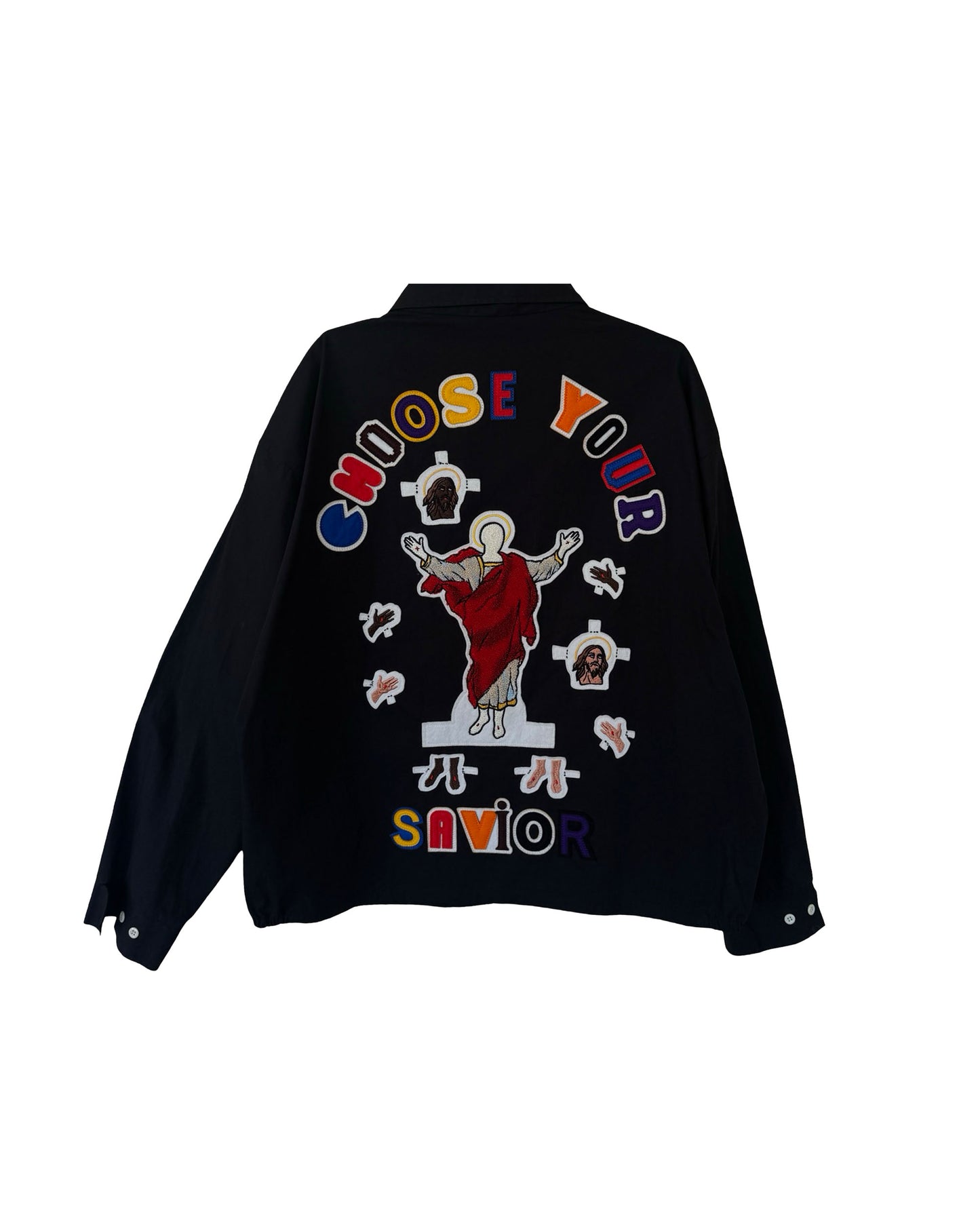 SAINT TEARS 'CHOSE YOUR SAVIOR' CHAIN-STITCHED COACH JACKET