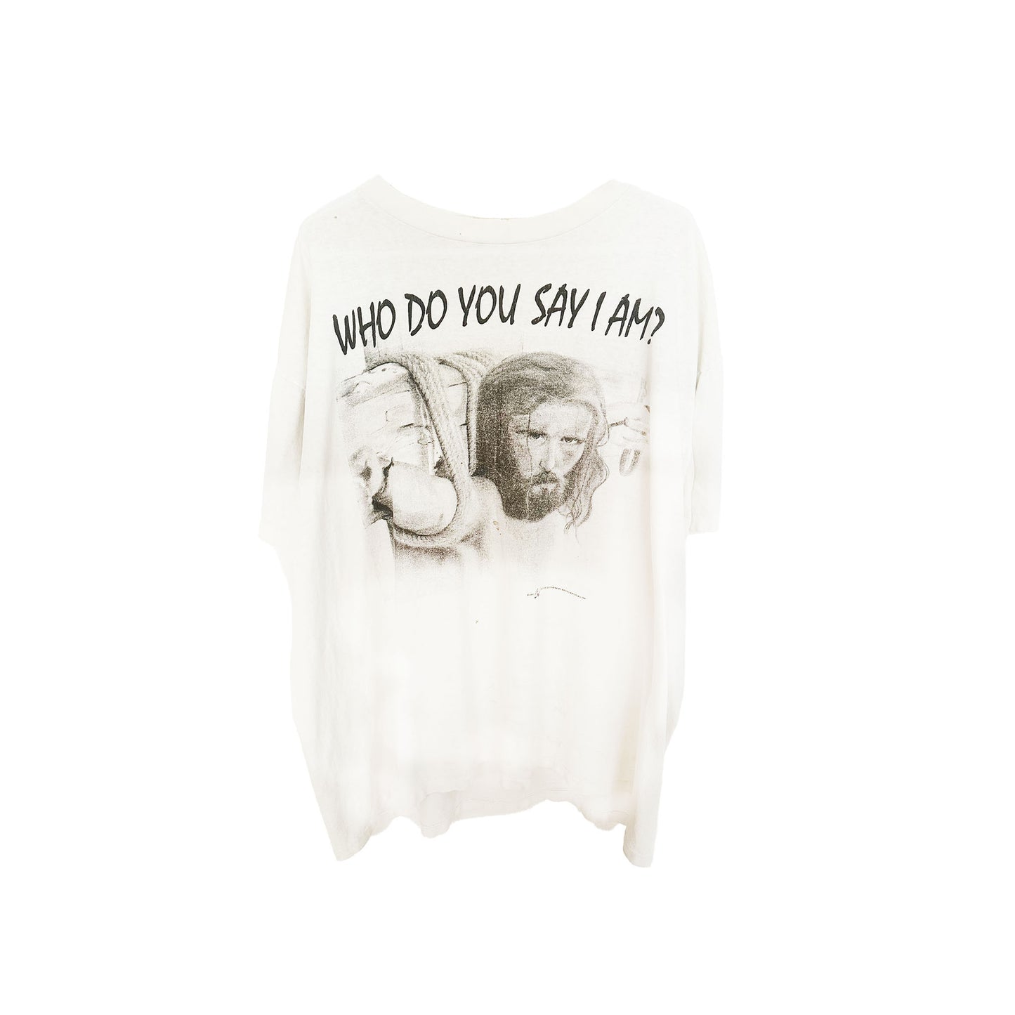 VINTAGE 'WHO DO YOU SAY I AM' THRASHED PARODY JESUS TEE