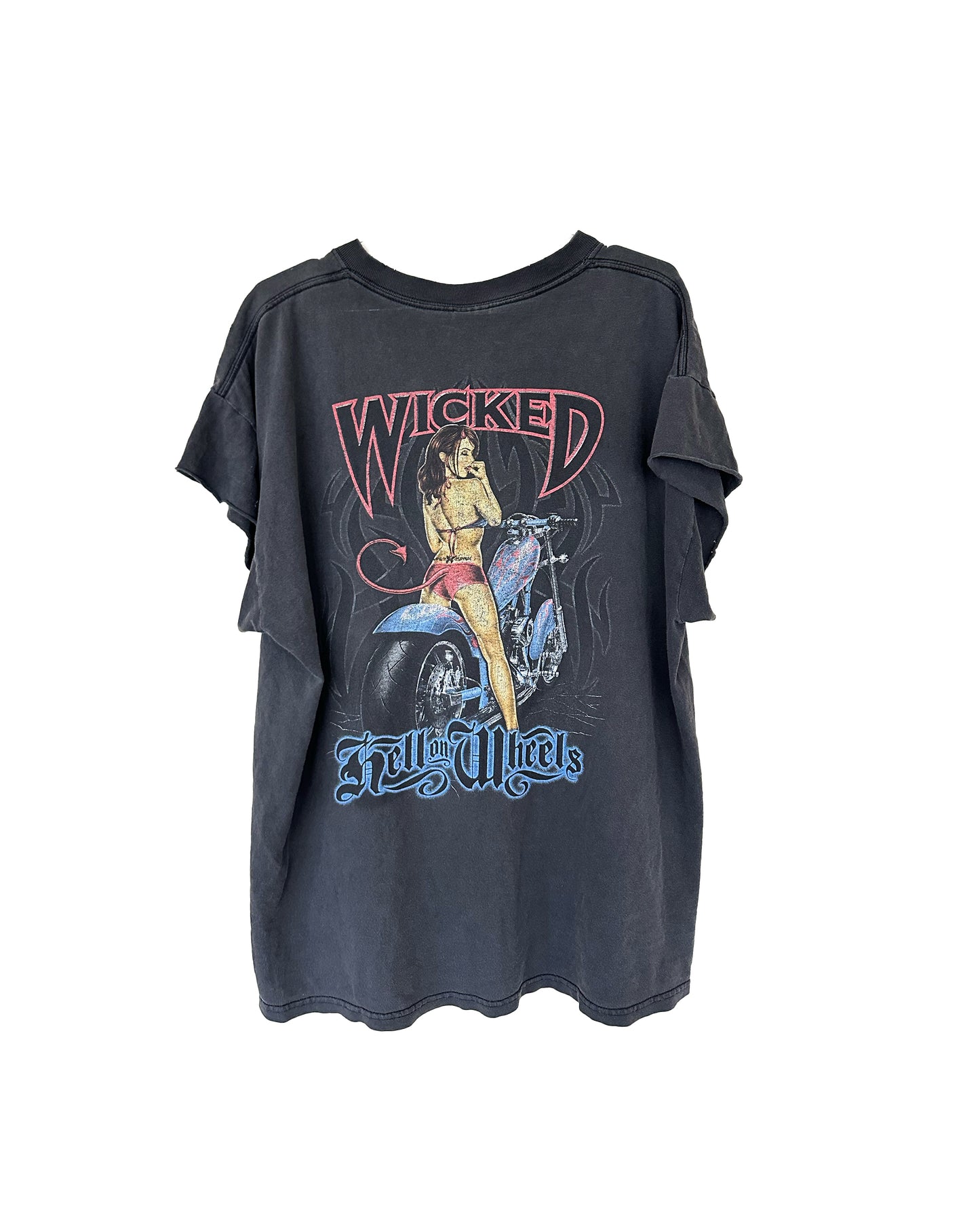 VINTAGE WICKED HELL ON WHEELS WOMAN MOTORCYCLE TEE