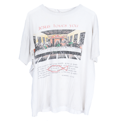 VINTAGE THRASHED BOXY JESUS LOVES YOU LAST SUPPER T-SHIRT