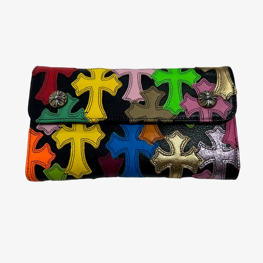 Black Leather Multi Cross Chrome Hearts Wallet