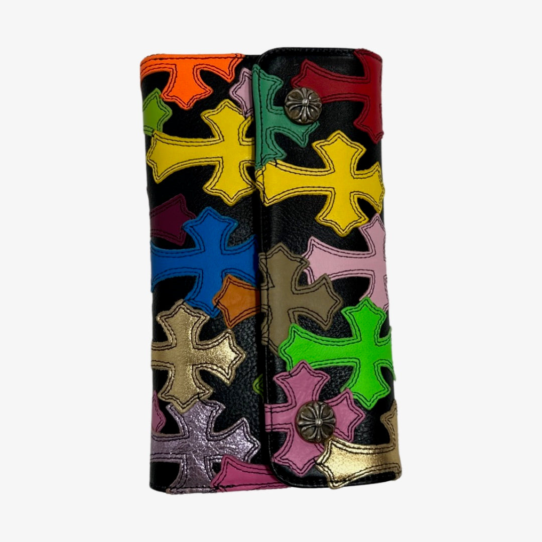 Black Leather Multi Cross Chrome Hearts Wallet