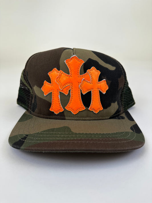 Camo/Orange Cemetery Crosses Trucker Hat