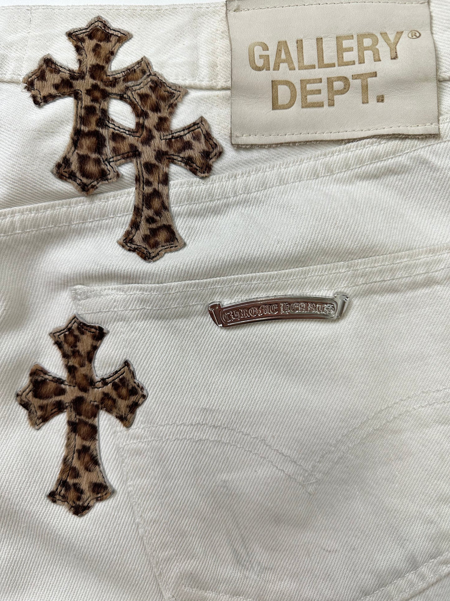 GALLERY DEPT. FLARED DENIM WITH CHEETAH CROSSES