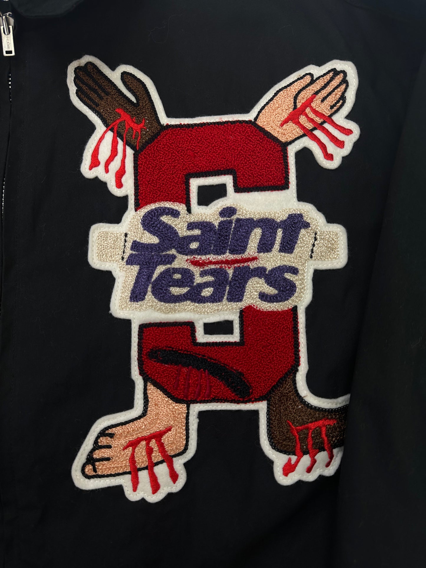 SAINT TEARS 'CHOSE YOUR SAVIOR' CHAIN-STITCHED COACH JACKET