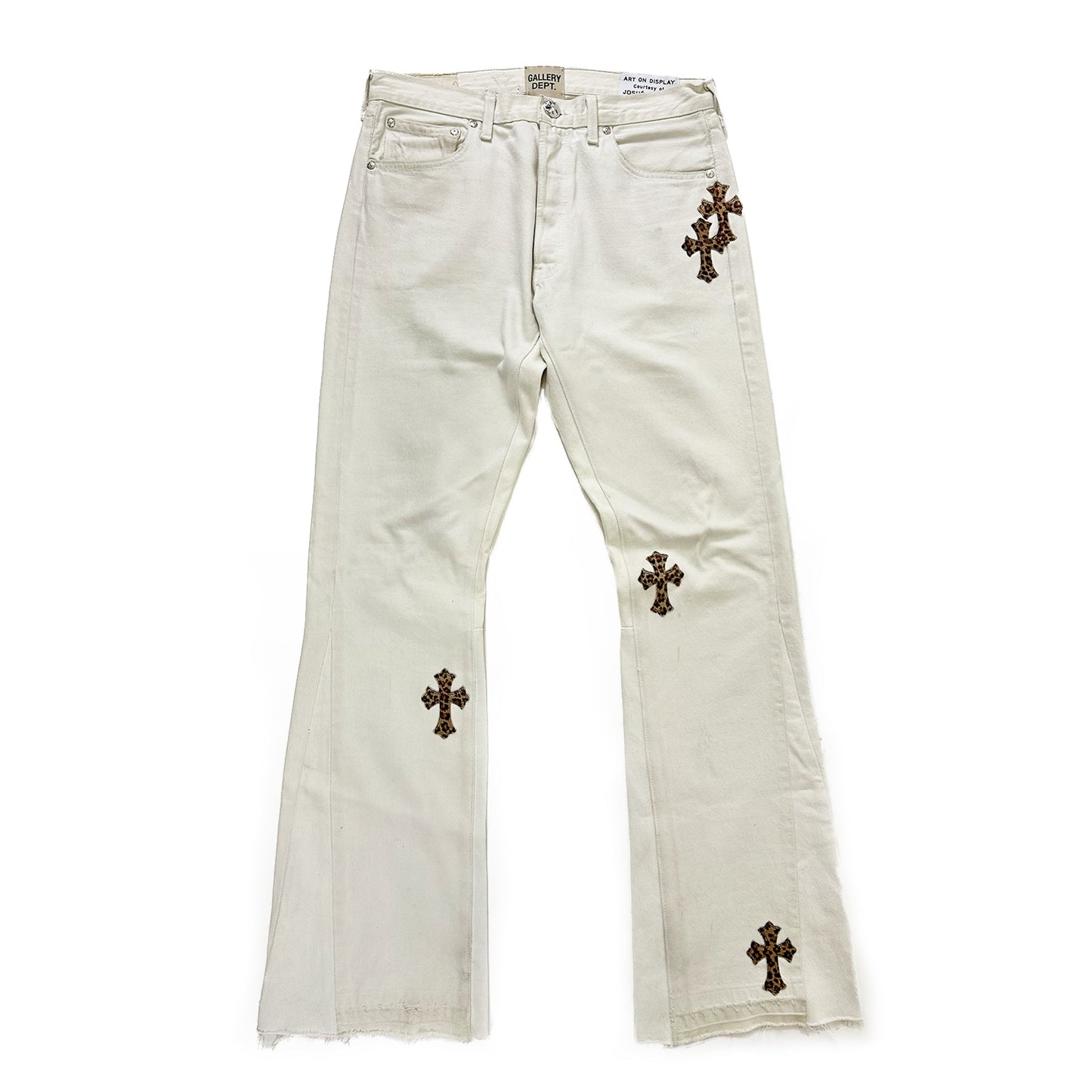 GALLERY DEPT. FLARED DENIM WITH CHEETAH CROSSES