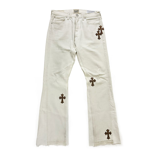 GALLERY DEPT. FLARED DENIM WITH CHEETAH CROSSES