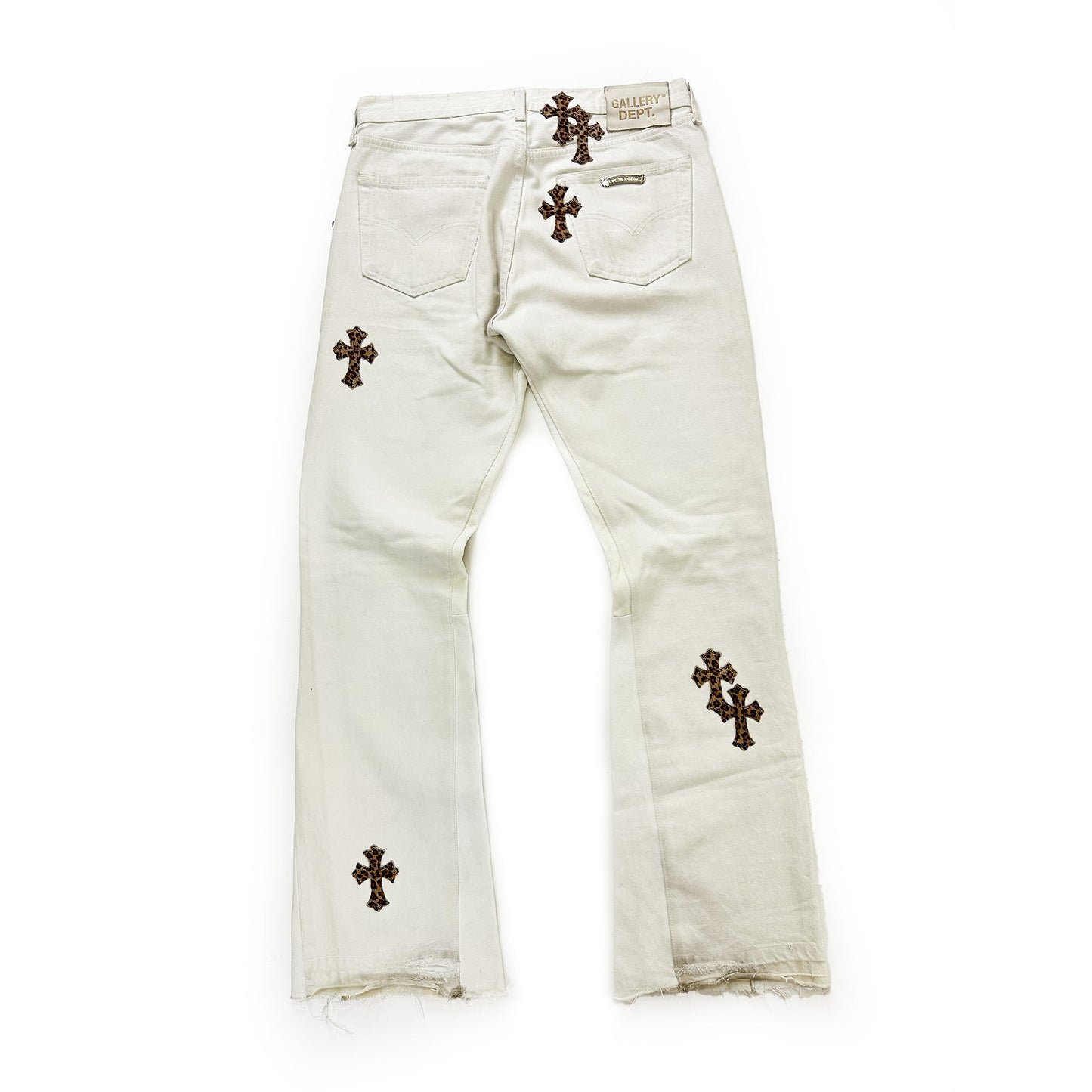 GALLERY DEPT. FLARED DENIM WITH CHEETAH CROSSES